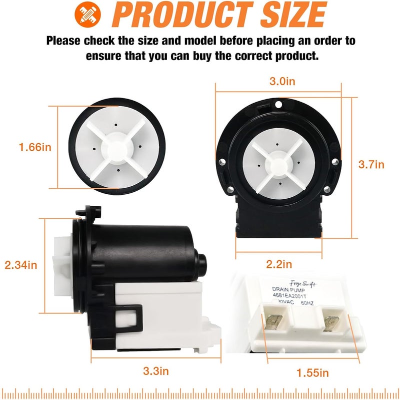 FRIGESWIFT 4681EA2001T Washer Drain Pump Motor - Compatible with Kenmore & LG Washers, Replaces AP5328388, 4681EA1007G, 4681EA1007D - Fits Kenmore/LG WM2101HW, WM3270CW, WM3431HS, WM3770HVA Washing Machines - Image 4